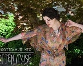 30s - Persephone  - peach taupe two piece floral gown and flutter jacket - size M L