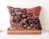 Oriental Carpet Pillow, Navy and Rose No. 3