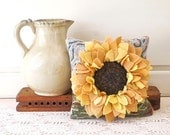 Sunflower Hooked Pillow Primitive