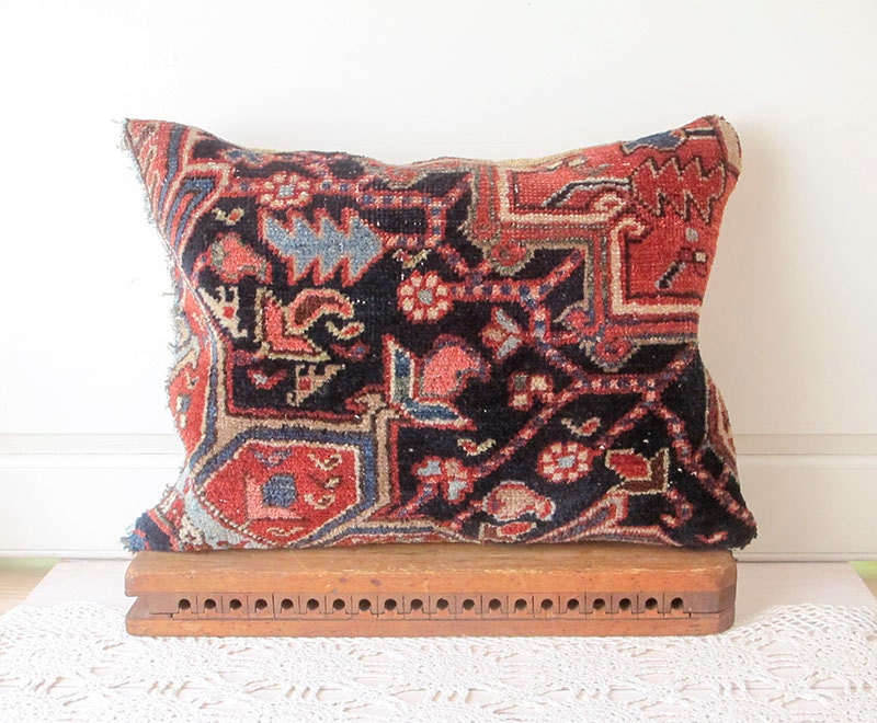 Oriental Carpet Pillow, Navy and Rose No. 3