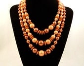 Vintage 1960s Necklace Orange Copper Multi Strand Beads
