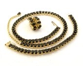 SALE Vintage 1960s Jewelry Set Demi Parure Black Glass Petite