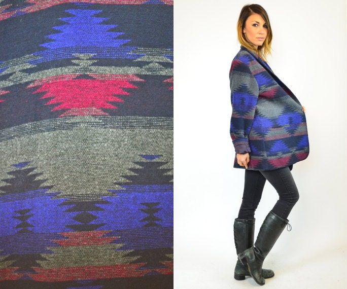 slouchy BOYFRIEND navajo NATIVE american geometric BLAZER bohemian jacket, small-medium