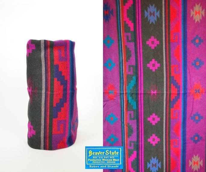 rare VIVIDLY colored southwestern PENDLETON beaver street INDIAN trade blanket coverlet, 82" x 65"