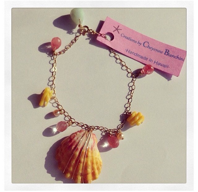Rare Hawaiian Sunrise Shell Mermaid Charm Bracelet