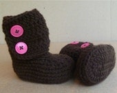 Baby booties boots crochet brown pink