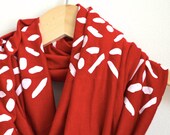 INFINITY SCARF - Screen Printed -  White Cross-Diamonds on Red