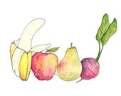 Food Watercolor Illustration of Fruit & Vegetables