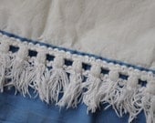 Vintage 50s Mid Century Blue and White Cotton Curtains Fabric with Fringe Shabby Cottage Chic Crafter