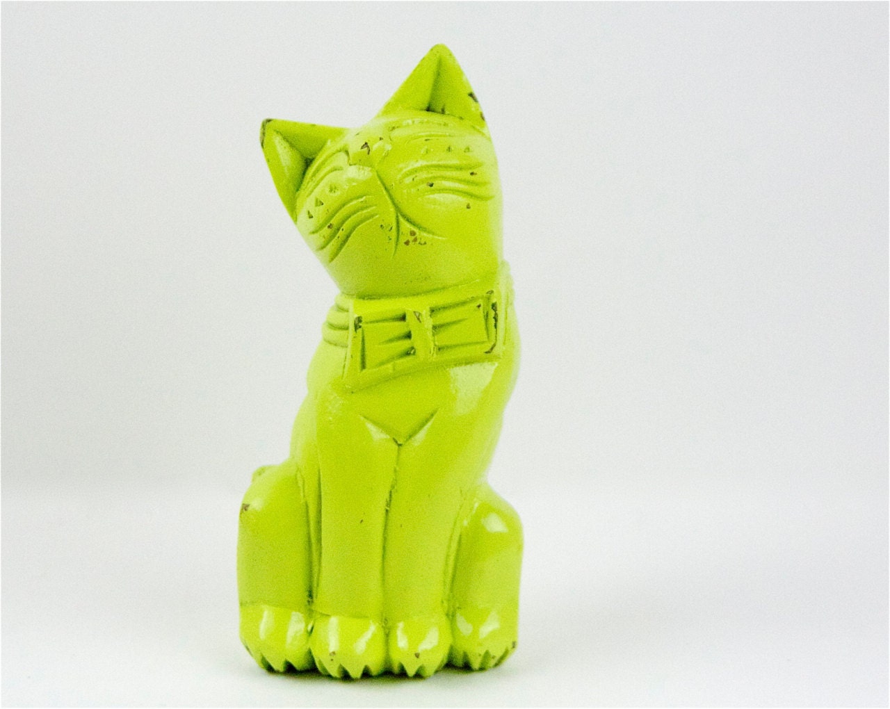 Lime Green Kitty Cat Figurine Statue - Pop Art Decor - Chartreuse