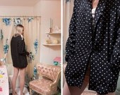 vintage 80's black and white polka dot oversized boyfriend blazer soft cotton with pockets women's large