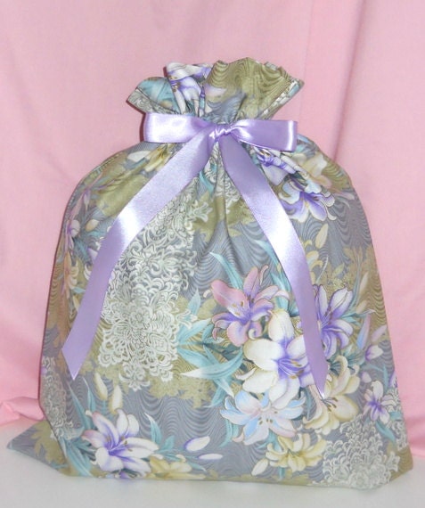 Easter Lilies Large Fabric Gift Bag - Lily, Flowers, Floral, Lace, Purple, Lavender, Pink, Blue, Green, White, Gray, Beige, Gold, Glitter