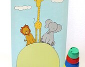 Nursery art- Jungle , kids wall art, children art, nursery decor, blue and green, canvas original painting, children room, baby boy gift