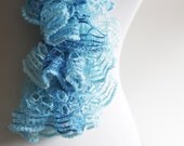 Blue ruffled scarf for Women, hand knitted scarf