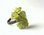 Olivine peridot copper ring, green copper ring, rustic wire wrapped adjustable jewelry