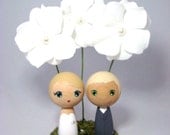 Custom Mini Kokeshi Doll Large Flower Wedding Cake Toppers with Base