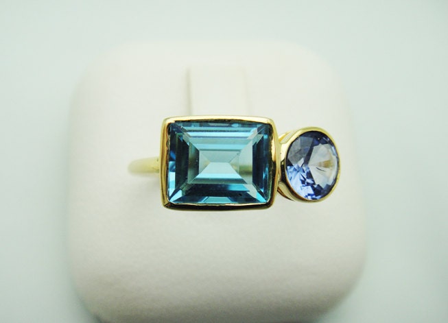 Blue Sapphire and Blue Topaz Ring, 14k Yellow Gold