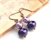 Purple Earrings.  Pearl Earrings. Dangle Earrings.