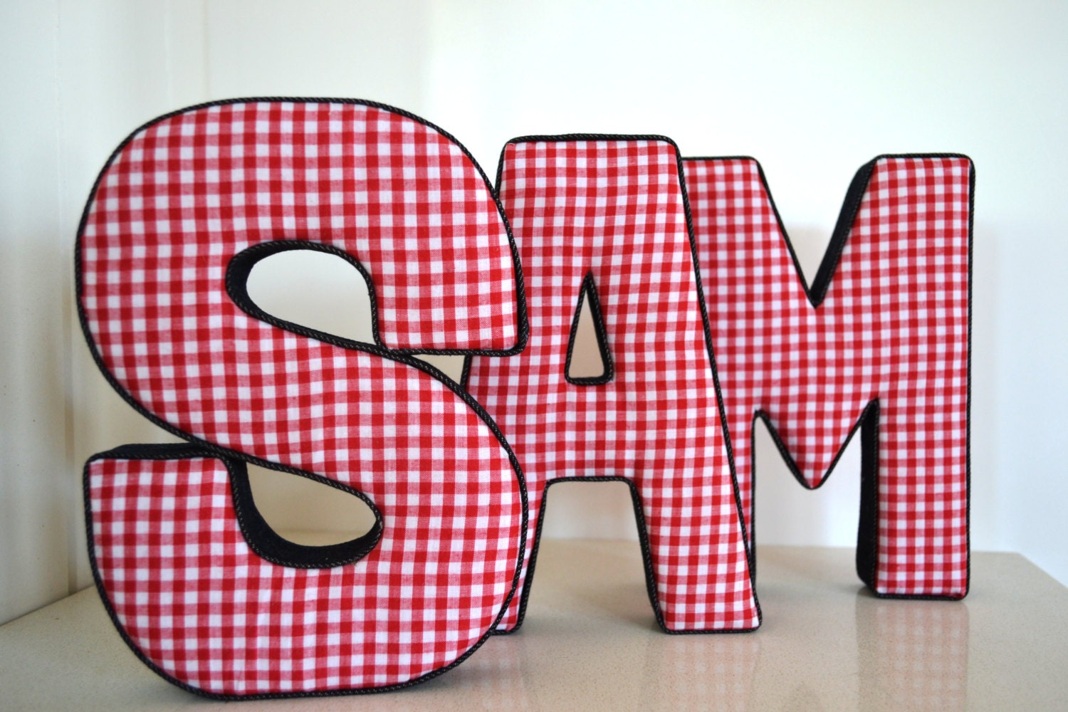 LETTER WALL ART - Red Gingham and Denim Letters S A M