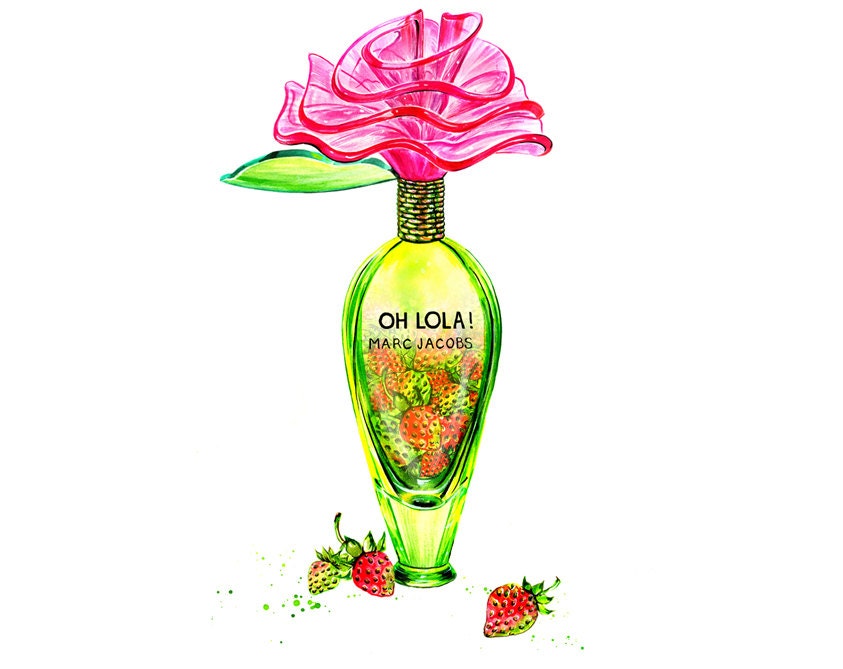 Perfume Illustrated- Oh Lola Sunsheer Marc Jacobs - Watercolor Fashion illustration