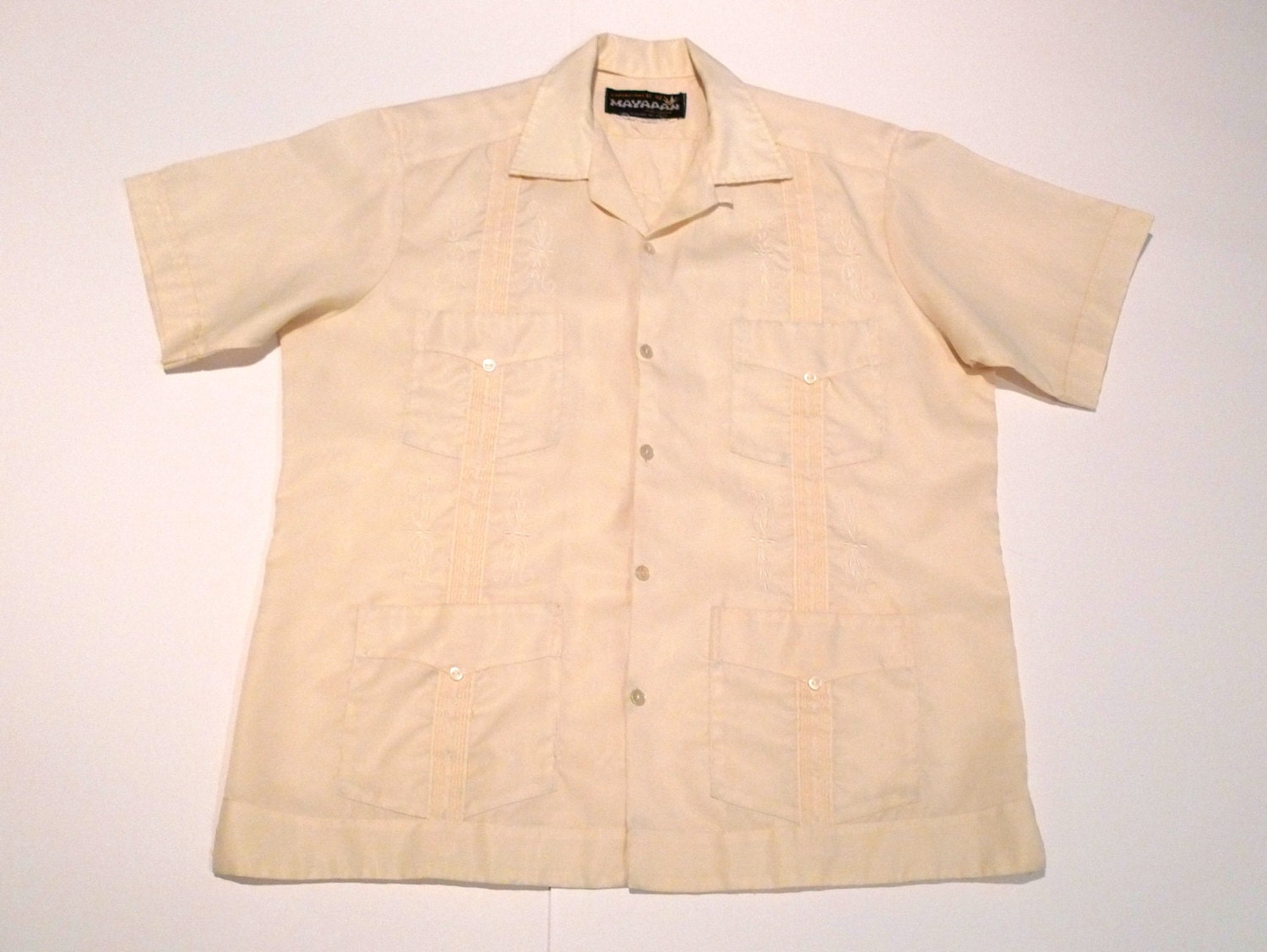 Mexican Guayabera Shirt Cream Off White Mexico Mayapan Alta Calidad XL Merida Yucatan Cinco de Mayo Embroidered Wedding Shirt FREE SHIPPING