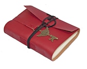 Red Vegan Faux Leather Journal with Winged Clock Key Bookmark