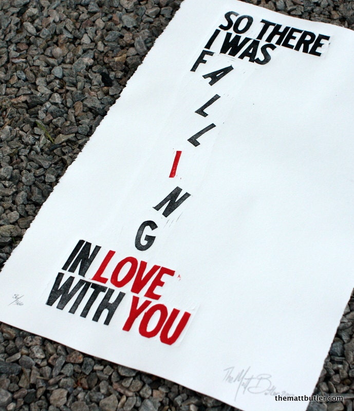Falling in Love linocut print poster