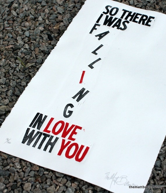 Falling in Love linocut print poster