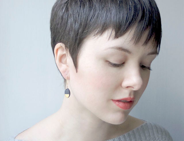 Black and Gold Gilded Porcelain Earrings
