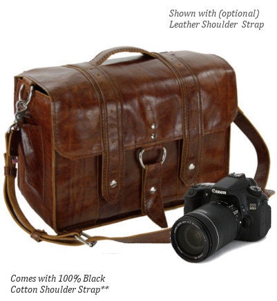 14" Caramel Newport Italian Leather Camera Bag - Made in America