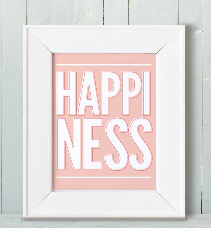 11x14 Typography Print. Happiness in Coral Inspirational Original Print- 516