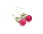Earrings Pink Cranberry dyed Jade ethnic earrings