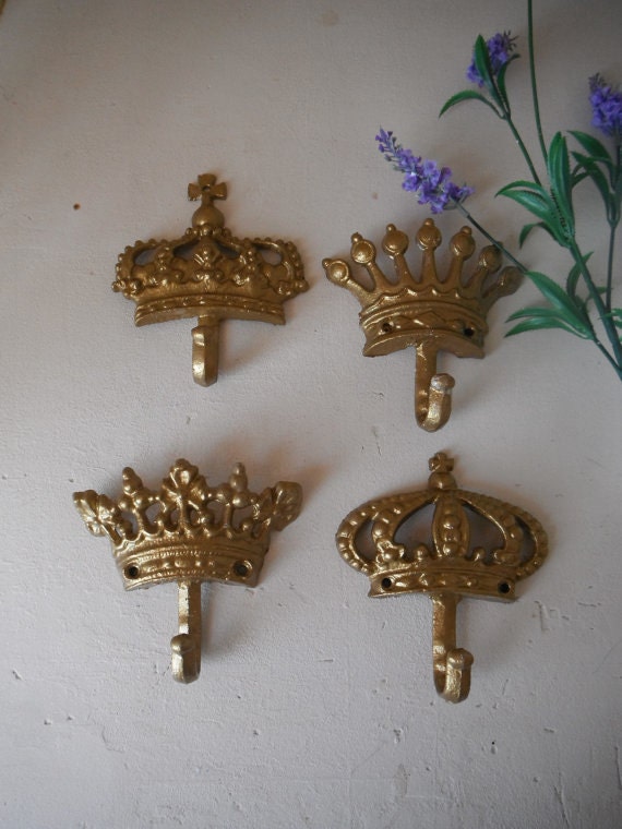 gold crown hook set wall hooks cast iron shabby chic tiara set nursery decor french country