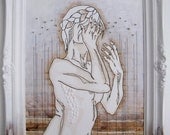 large original figure painting in vintage frame.  our lady of the waters