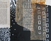 black and white abstract mixed media painting on canvas.  it doesn't add up.