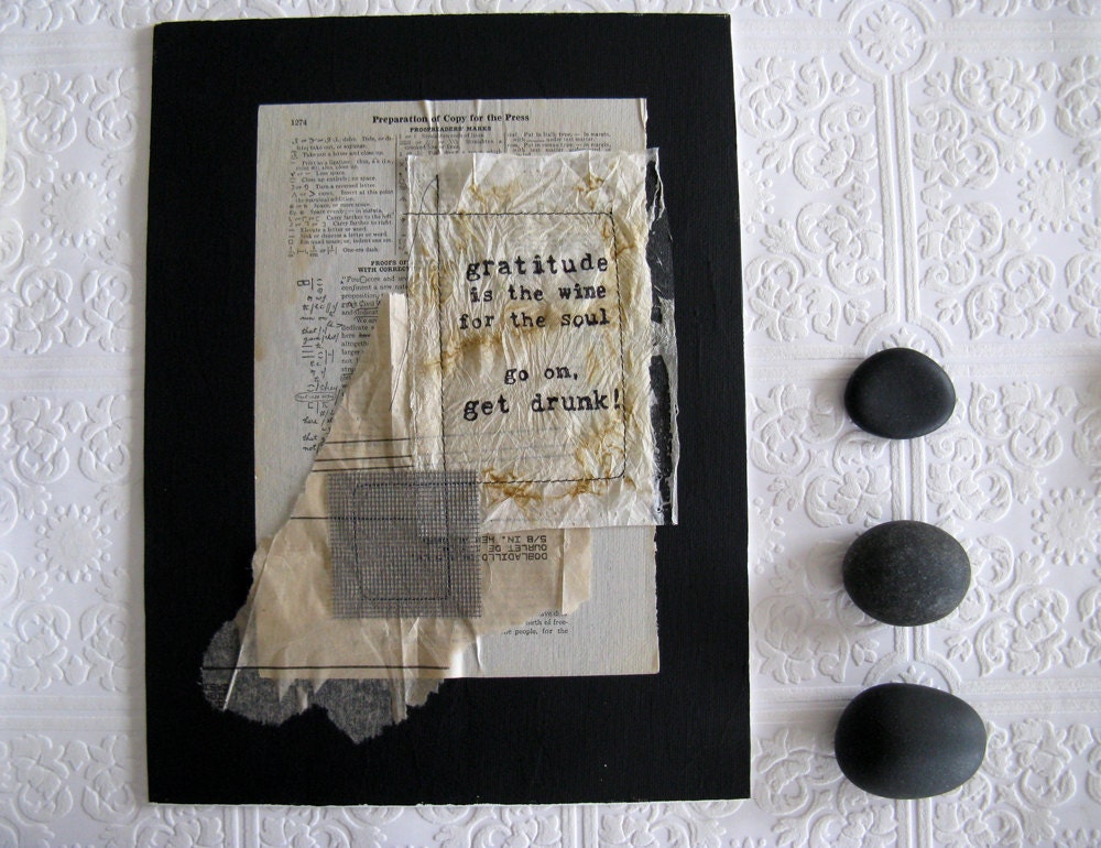 abstract mixed media collage with rumi quote.  inspirational art.  gratitude.
