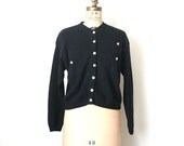 vintage cardigan sweater 1980's FORENZA black lambswool & angora FRENCH CHIC preppy
