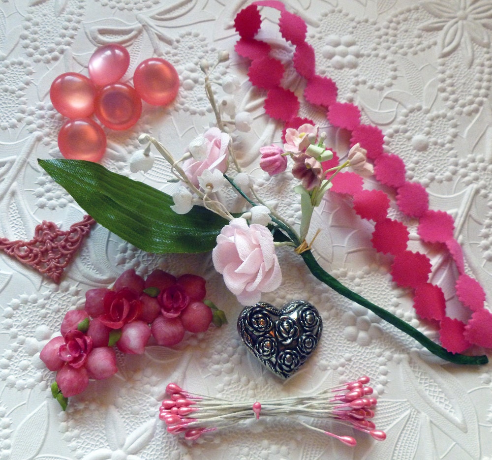 Destash craft lot of pink embellishments old and new