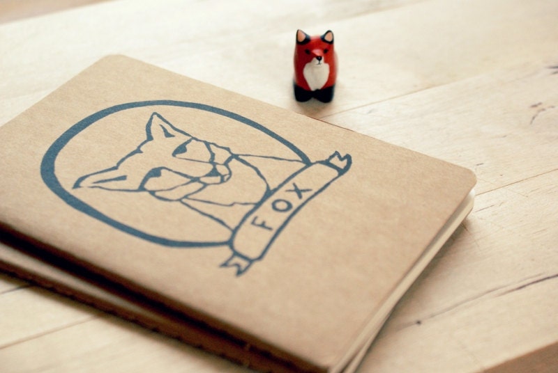 Fox in a Frame Blank Notebook Moleskine Journal Hand Carved Stamp