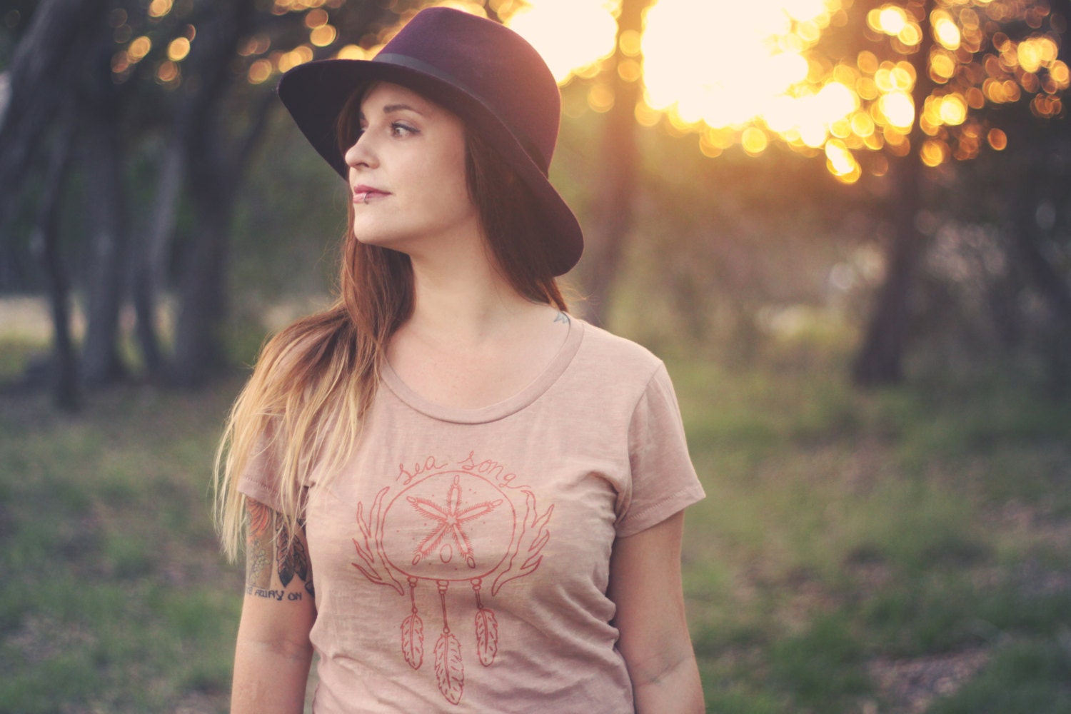 Sea Song Dreamcatcher Screenprinted Yucca Rose Burnout Shirt