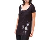 Women hand painted shirts/ black lace butterfly Sweaters/Spring fashion tops