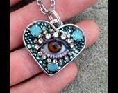 Small Eye Heart Pendant Necklace (brown)