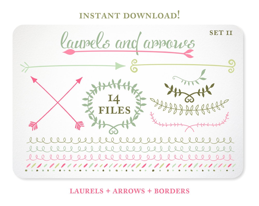 Arrows and Laurels Design Elements in Pink, Green, & Teal - Borders - Set 2  Instant Download - Free Clipart w order
