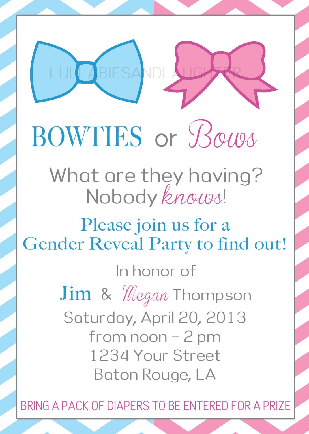 Bowties or Bows Gender Reveal Party Invitation / Gender Reveal Party Invitation / Gender Reveal Invitation Digital File 5x7