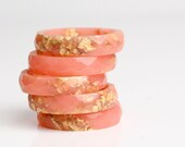 coral size 7.5 thin ring multifaceted eco resin ring with gold flakes