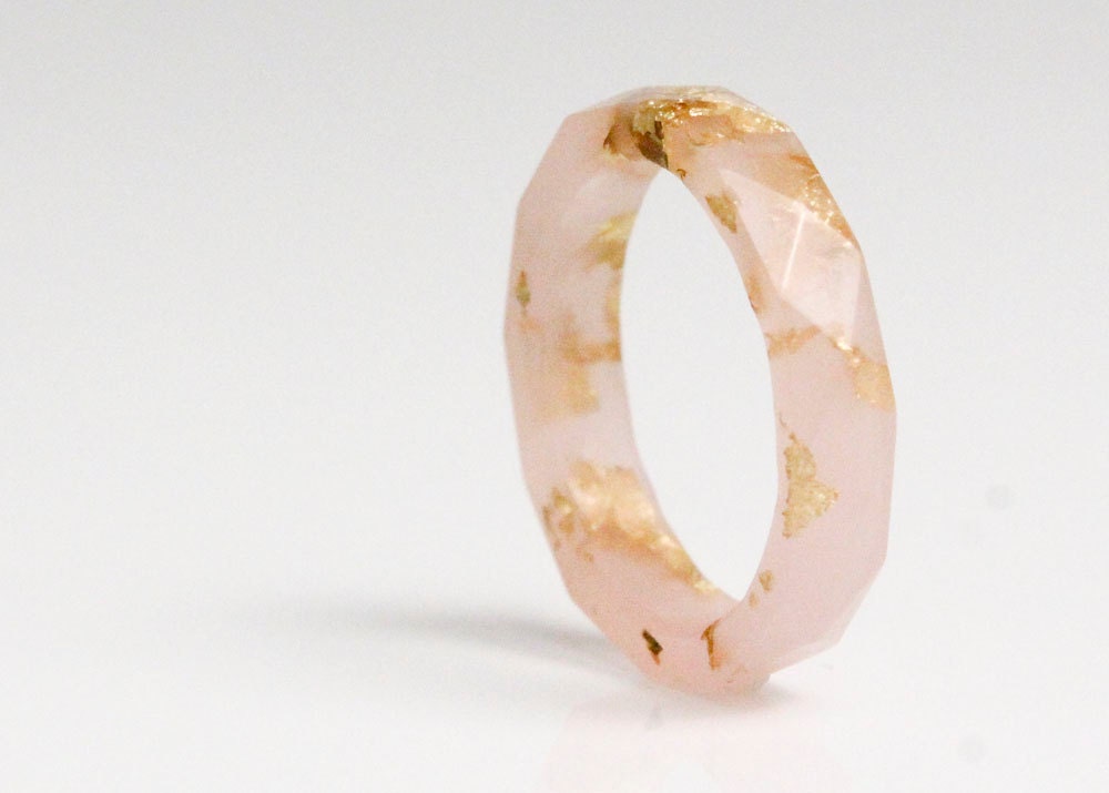 sweetheart pink and gold size 8 thin multifaceted eco resin ring