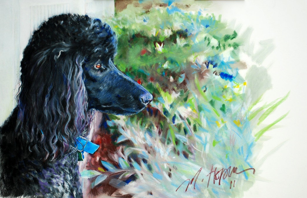 Standard Poodle, Framed  Original CP Painting by Margi Hopkins of Pepper Portraits LLC.