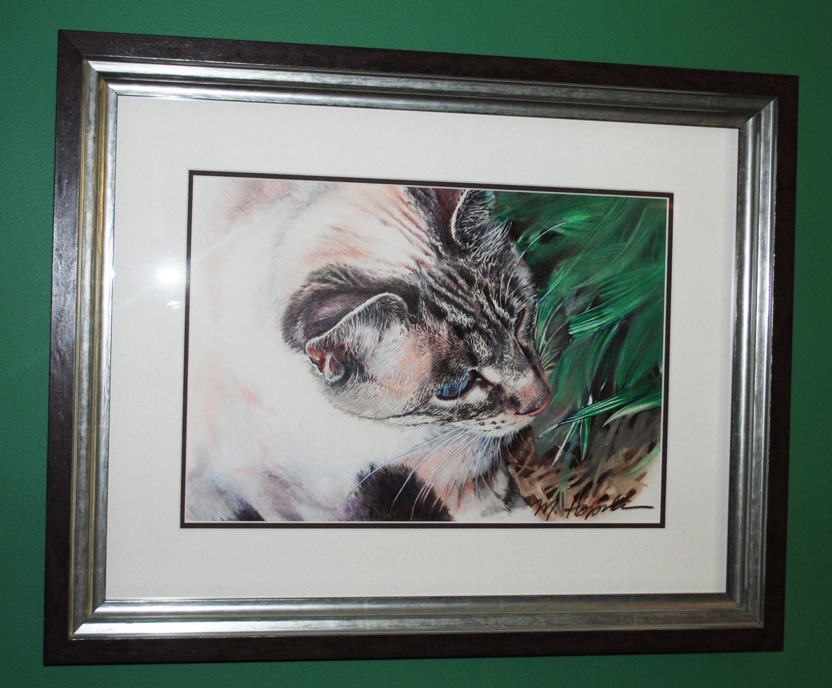 Siamese Tabby Cat, Original Art, Framed, by Margi Hopkins of Pepper Portraits LLC