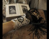 Neo Victorian bohemian cuff  , wearable art , antique laces silk fringes recycled eco friendly hand stitched embroidered one of a kind