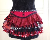Upcycled Wrap Ruffle Bustle Skirt Black White Red Polka dots Stripe Burning Man Festival Tutu Pixie Fairy Costume Edwardian Victorian